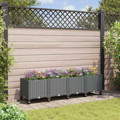 Garden Planter 40 x 40 x 29 cm PP with Wheels Light Grey 160 x 40 x 38 cm