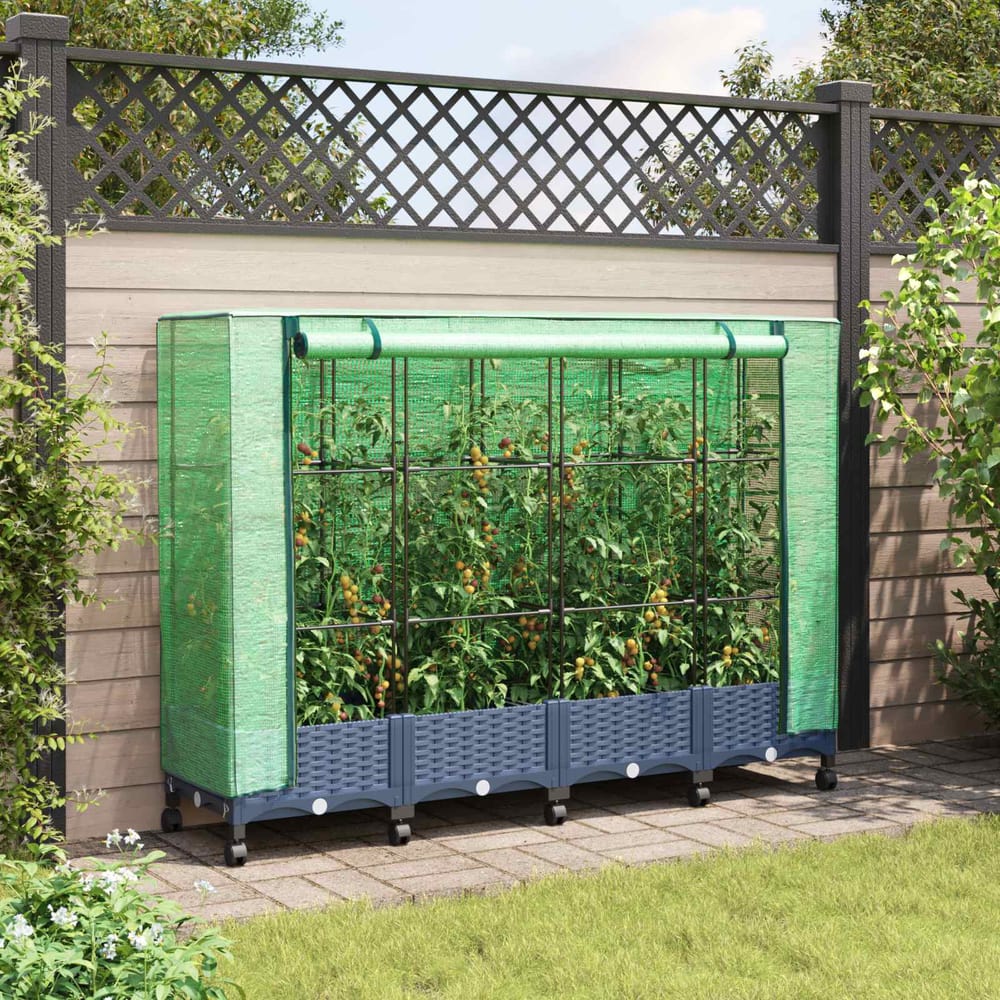 Garden Planter with Greenhouse Cover&Wheels PP with Wheels Height 123 cm Blue grey 160 cm