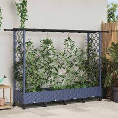 Raised Bed with Trellis and Roof PP Grey with Flat Roof (2 Side trellis) on Wheels 203 cm 127 cm