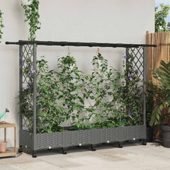 Raised Bed with Trellis and Roof Light Grey with Flat Roof (2 Side trellis) on Wheels 203 cm 127 cm