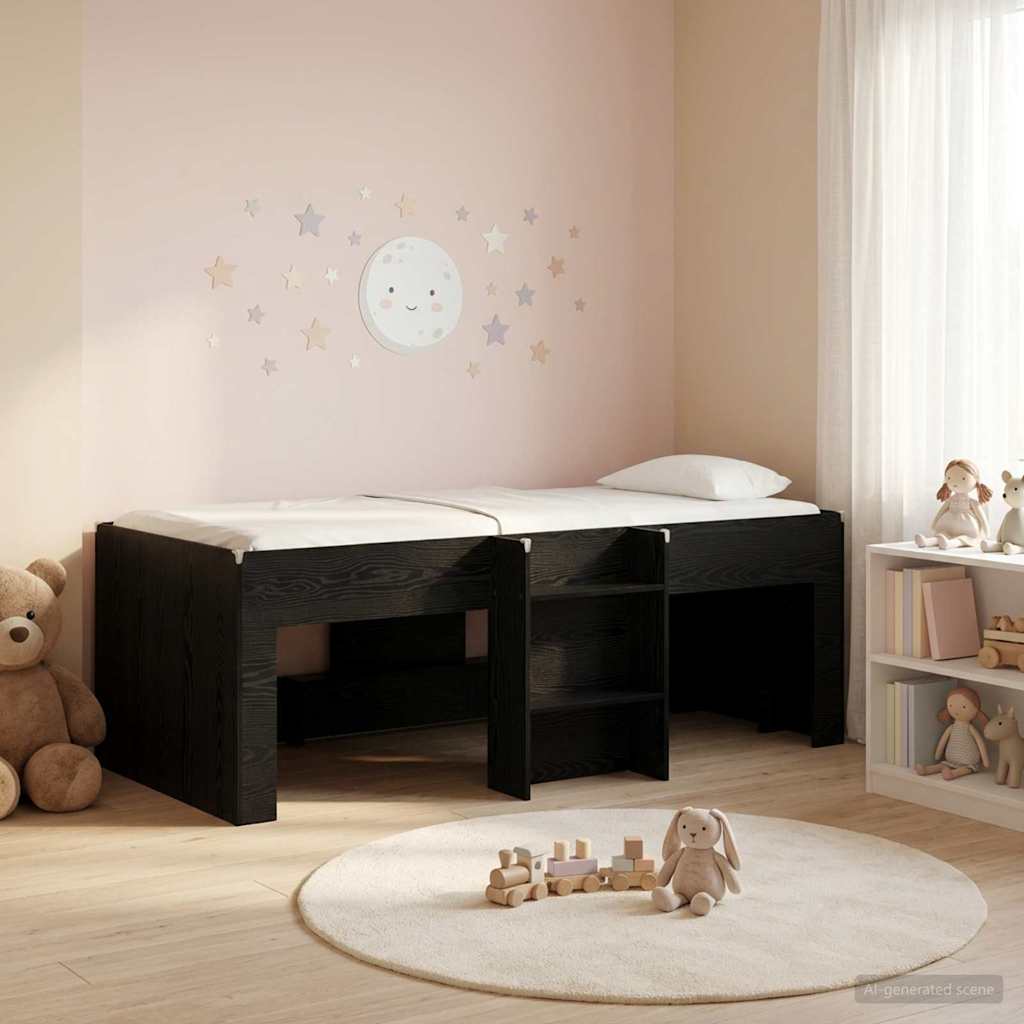 Kids' High Bed Frame 90 x 200 cm Engineered Wood Black oak