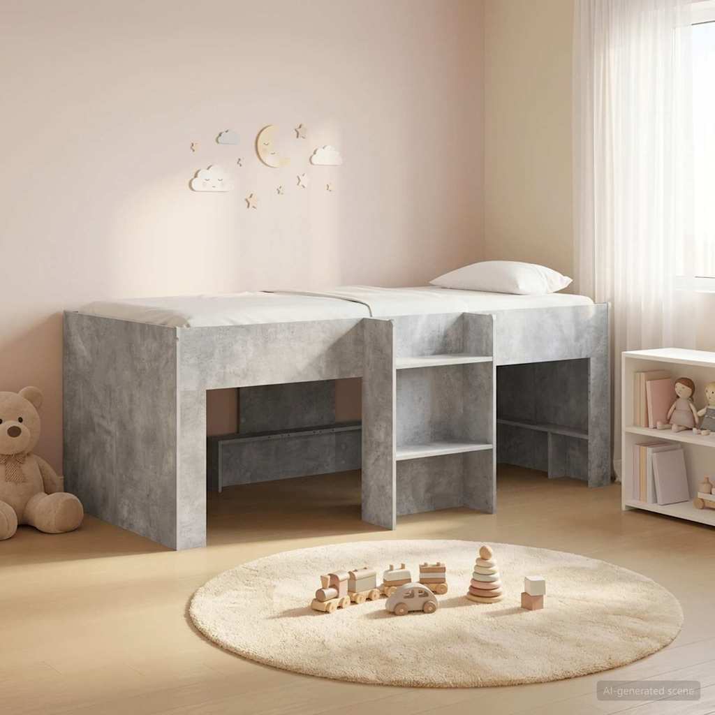 Kids' High Bed Frame 90 x 200 cm Engineered Wood Concrete grey