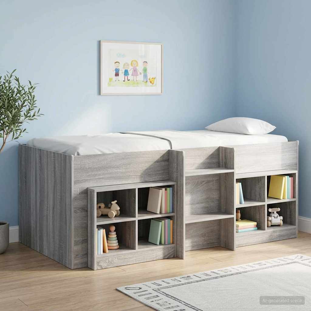 Kids' High Bed Frame 90 x 200 cm Engineered Wood Grey sonoma