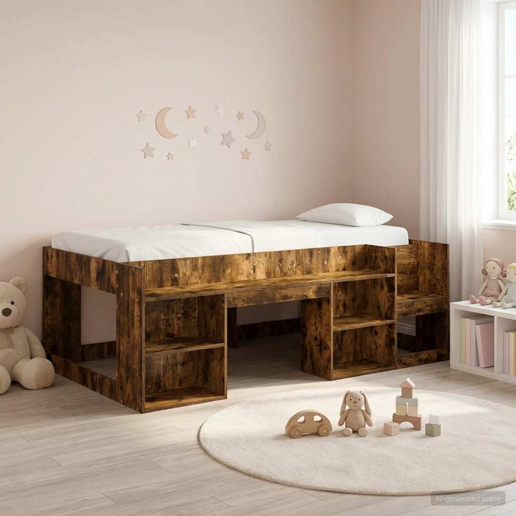 Kids' Bed Frame Engineered Wood Length 190 cm Smoked oak 90 cm