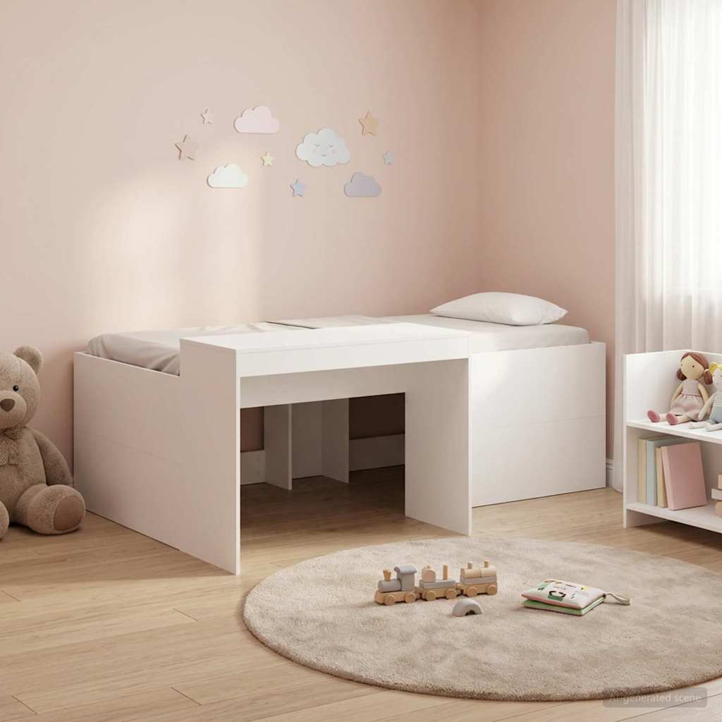 Kids' High Bed Frame with Desk 90 x 200 cm White