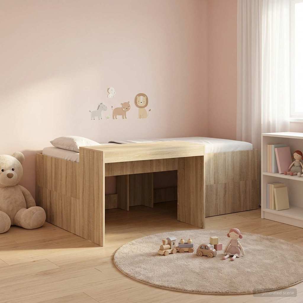 Kids' High Bed Frame with Desk 90 x 200 cm Sonoma oak