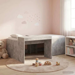 Kids' High Bed Frame with Desk 90 x 200 cm Concrete grey