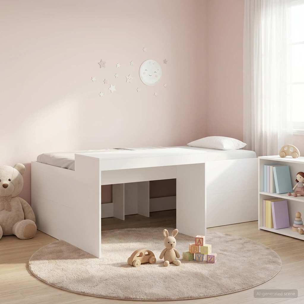 Kids' High Bed Frame with Desk Length 190 cm White 90 cm