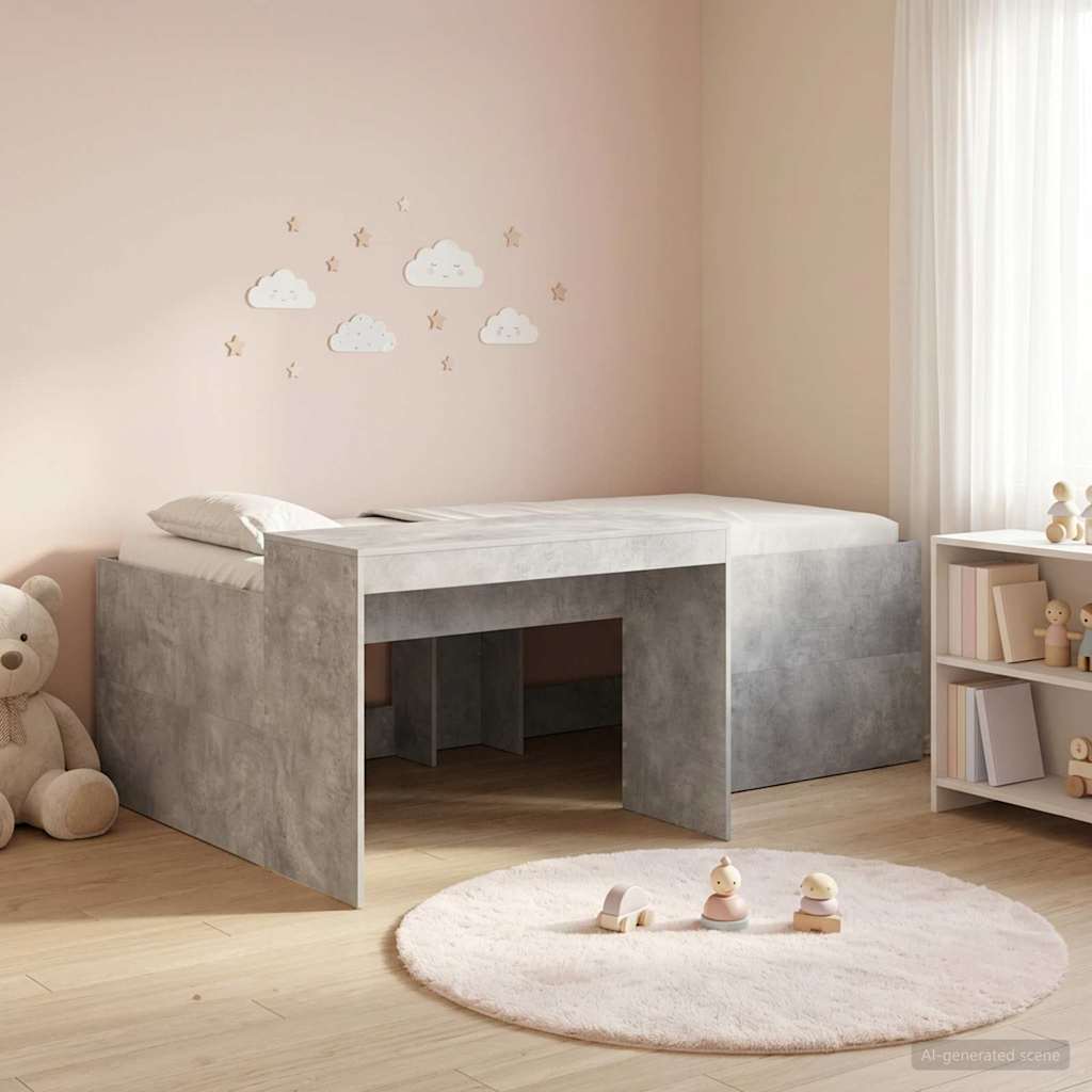 Kids' High Bed Frame with Desk Length 190 cm Concrete grey 90 cm