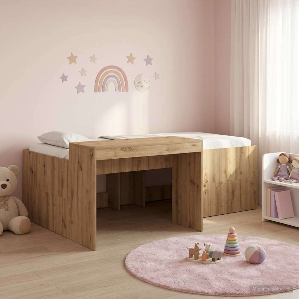 Kids' High Bed Frame with Desk Length 190 cm Artisan oak 90 cm