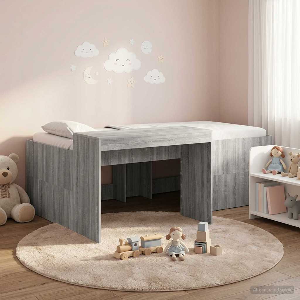 Kids' High Bed Frame with Desk Length 190 cm Grey sonoma 75 cm