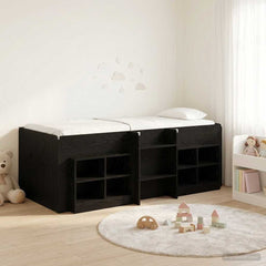 Loft Bed Frame with Cabinet 3 pcs Engineered Wood Black