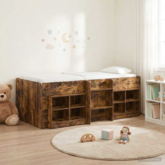 Loft Bed Frame with Cabinet 3 pcs Engineered Wood Smoked oak