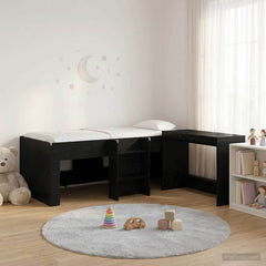Kids' High Bed Frame with Desk 2 pcs Engineered Wood Black oak