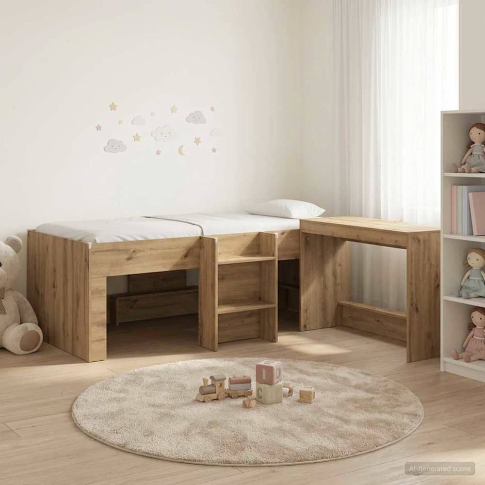 Kids' High Bed Frame with Desk 2 pcs Engineered Wood Artisan oak