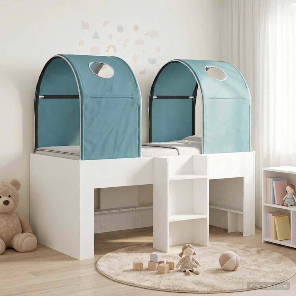 Bed with Tunnel 3 pcs Engineered Wood White and light blue