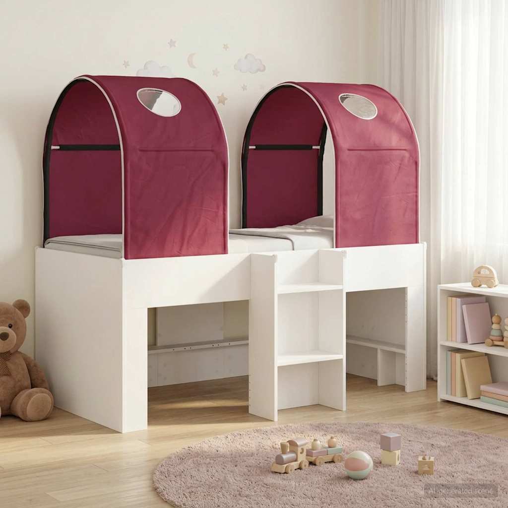 Bed with Tunnel 3 pcs Engineered Wood White and red