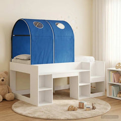 Bed with Tunnel 3 pcs Engineered Wood White and blue