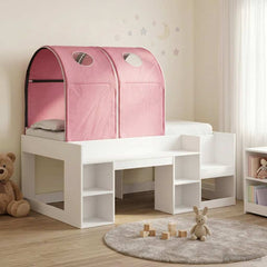 Bed with Tunnel 3 pcs Engineered Wood White and pink