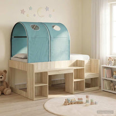 Bed with Tunnel 3 pcs Engineered Wood Sonoma oak and light blue