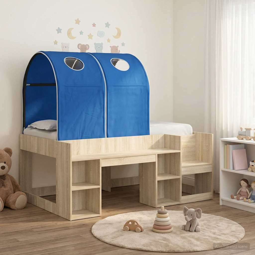 Bed with Tunnel 3 pcs Engineered Wood Sonoma oak and blue