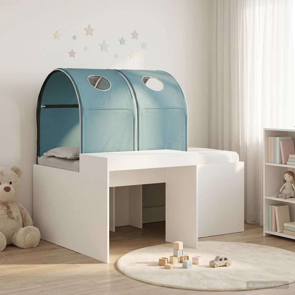 Bed with Tunnel 3 pcs Engineered Wood White and light blue