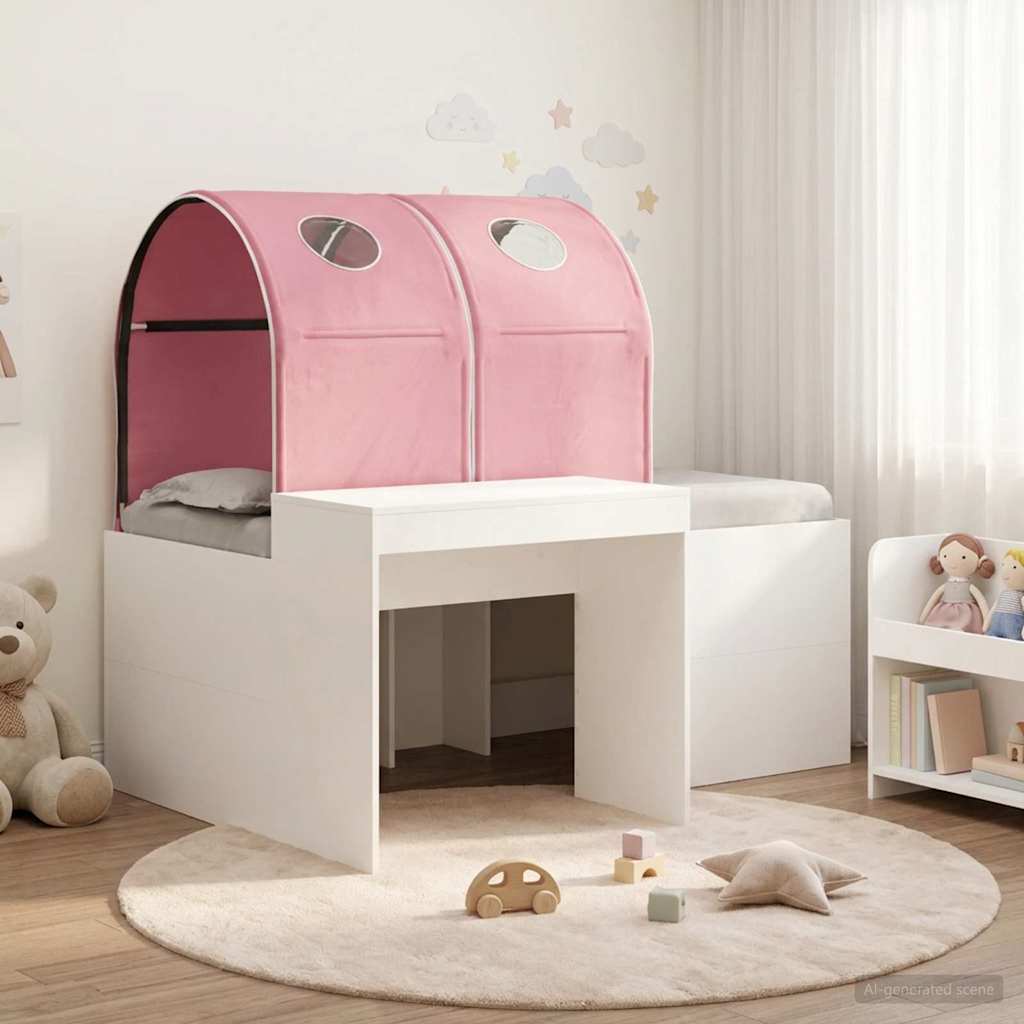 Bed with Tunnel 3 pcs Engineered Wood White and pink