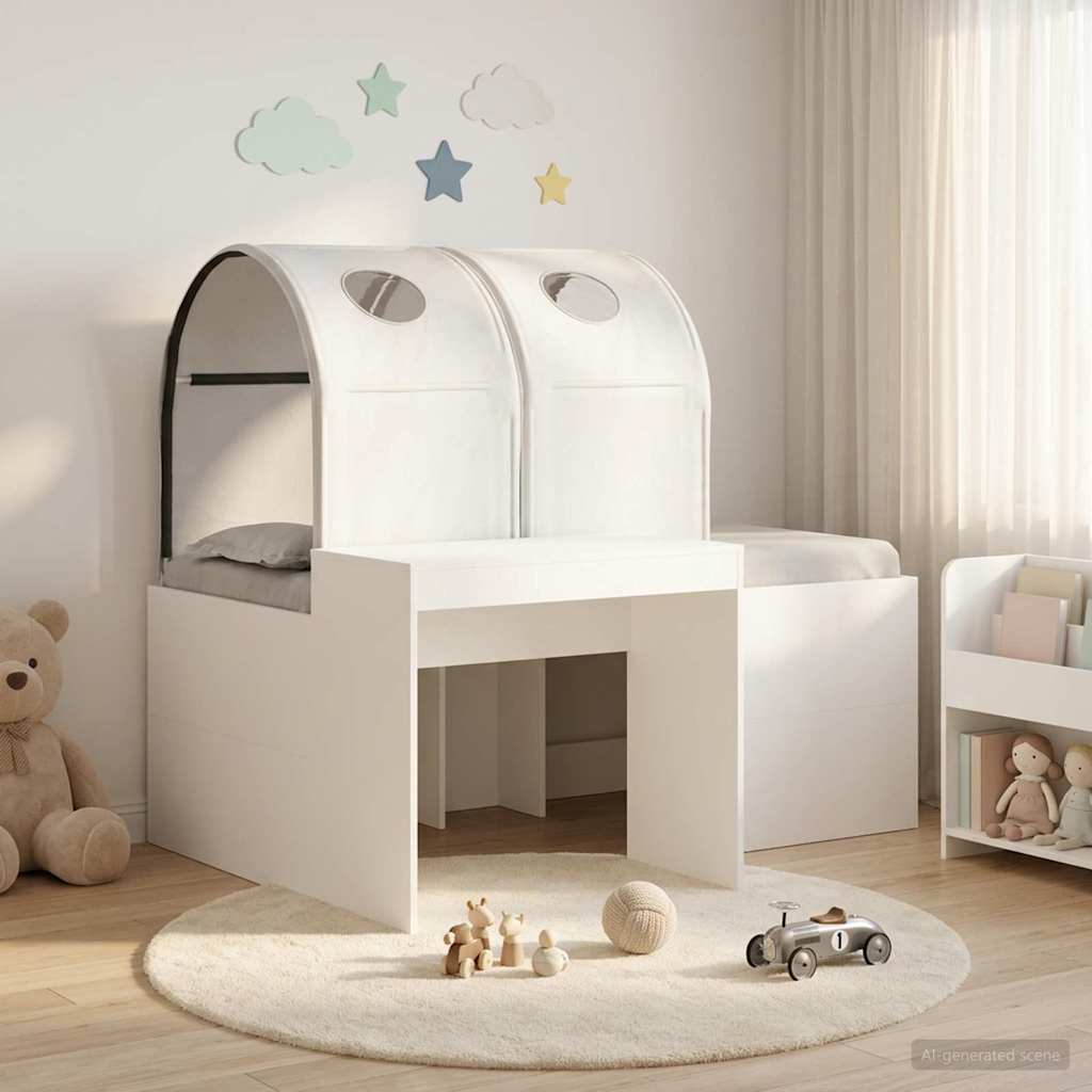 Bed with Tunnel 3 pcs Engineered Wood White