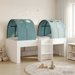 Kids' High Bed Frame with Tunnel 3 pcs White and light blue