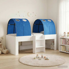 Kids' High Bed Frame with Tunnel 3 pcs White and blue