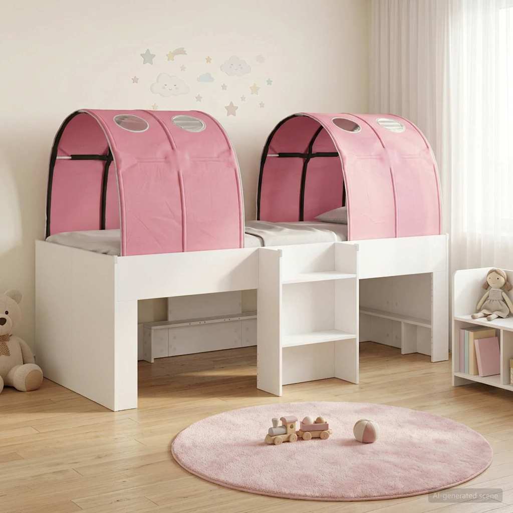 Kids' High Bed Frame with Tunnel 3 pcs White and pink