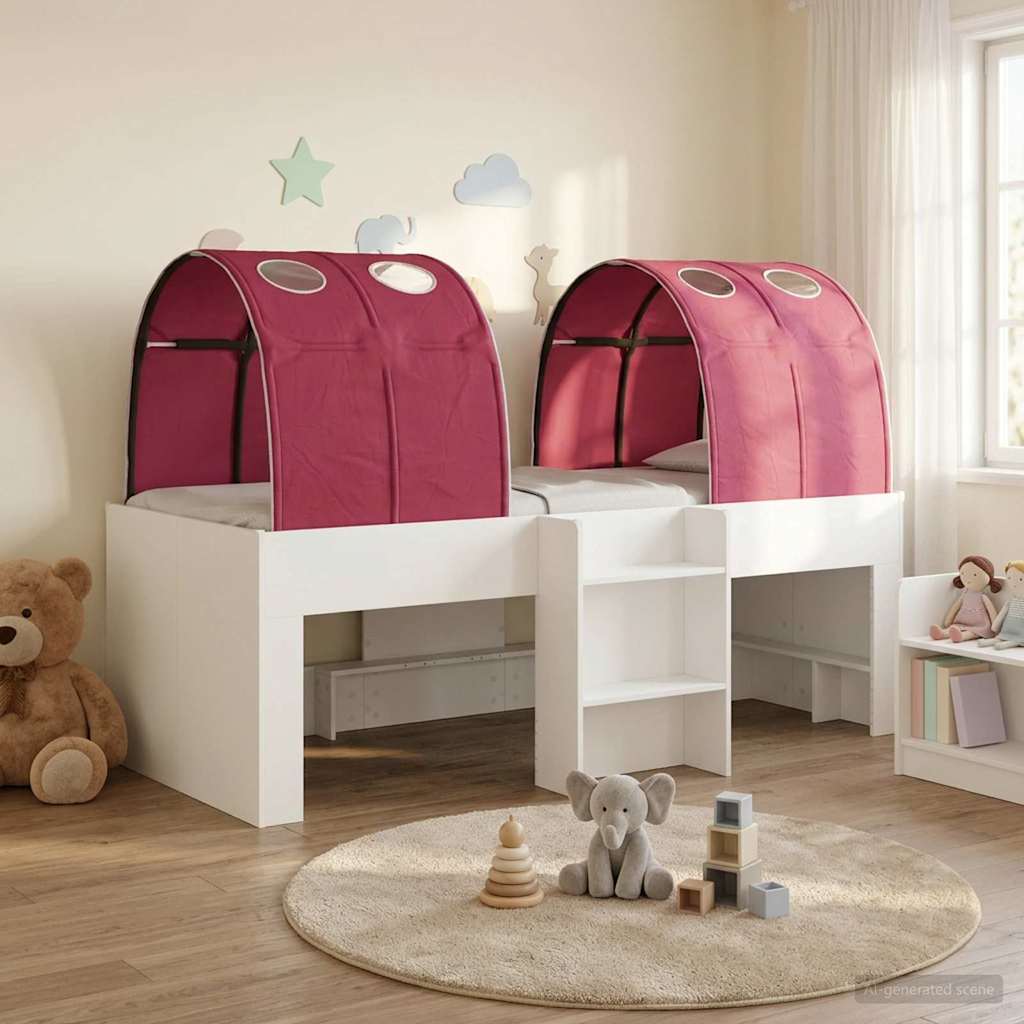 Kids' High Bed Frame with Tunnel 3 pcs White and red