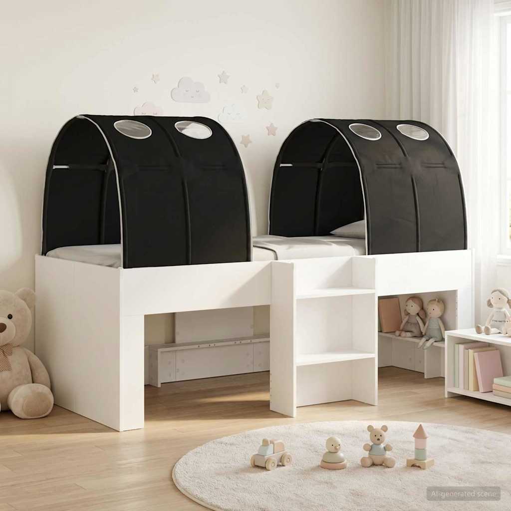 Kids' High Bed Frame with Tunnel 3 pcs White and black