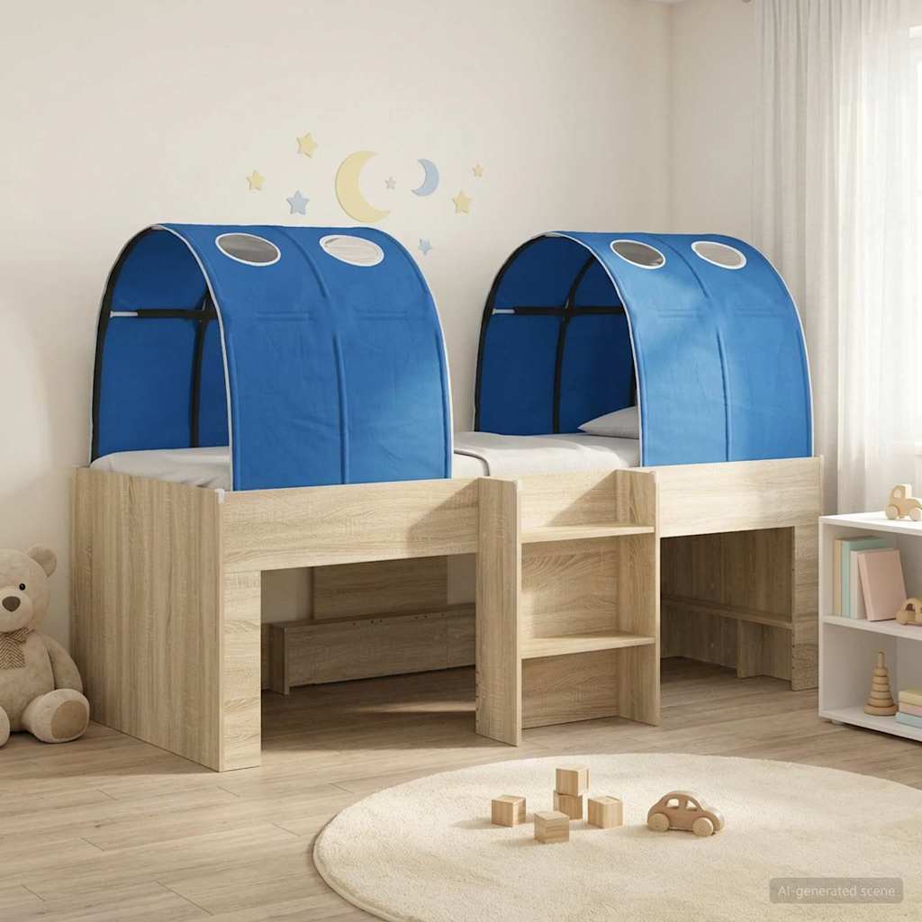 Kids' High Bed Frame with Tunnel 3 pcs Sonoma oak and blue
