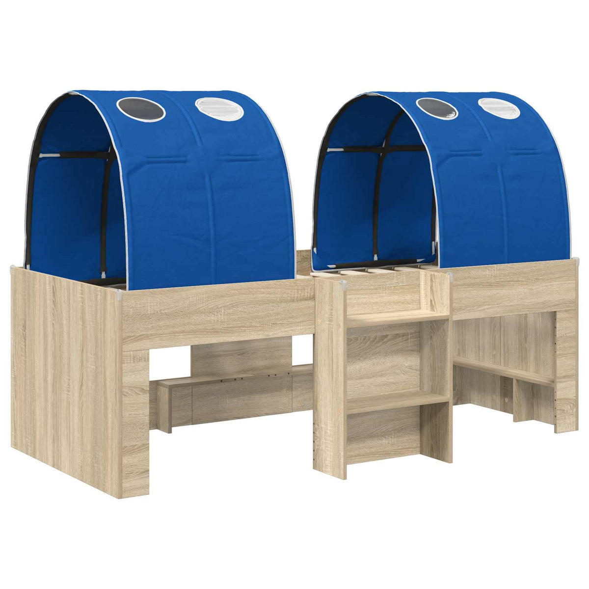 Kids' High Bed Frame with Tunnel 3 pcs Sonoma oak and blue