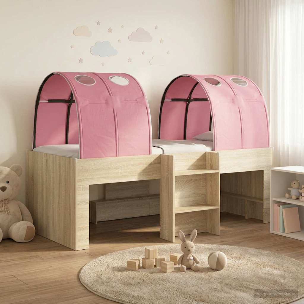 Kids' High Bed Frame with Tunnel 3 pcs Sonoma oak and pink