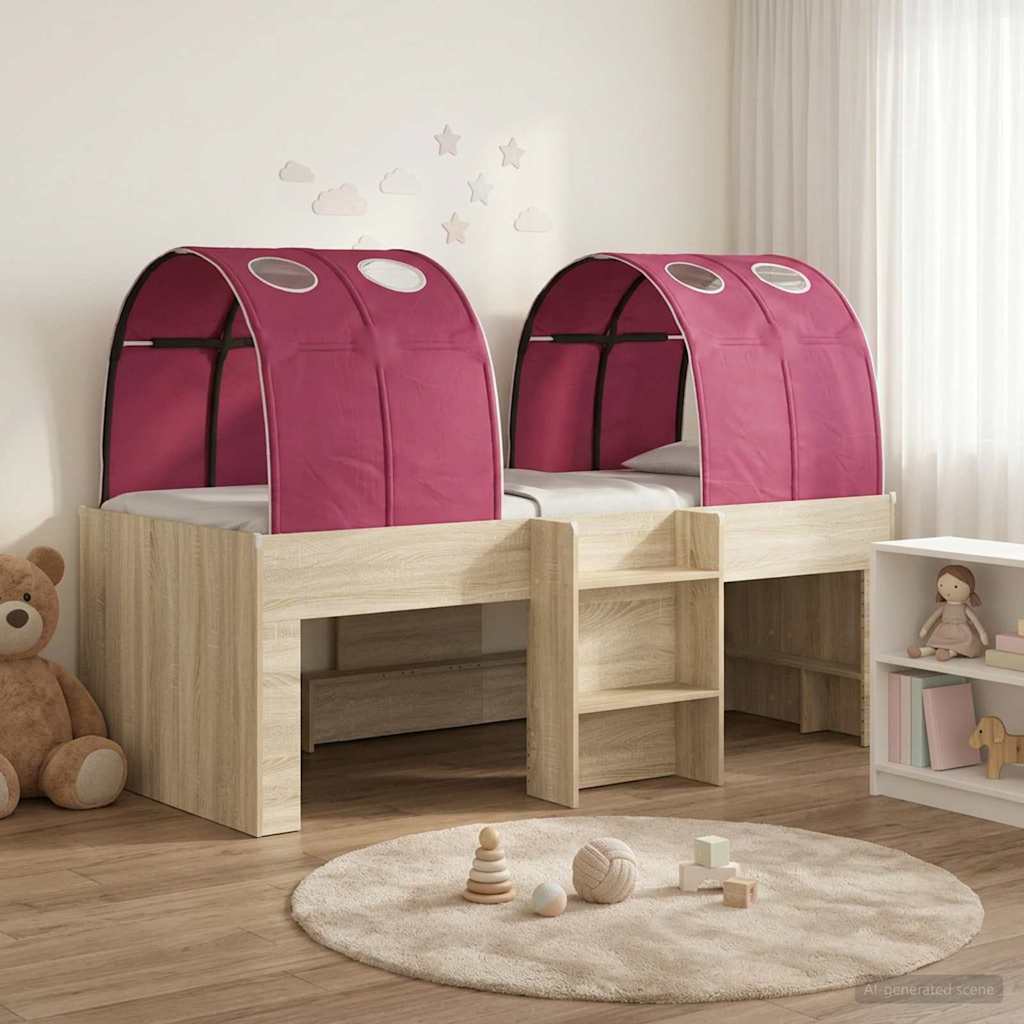 Kids' High Bed Frame with Tunnel 3 pcs Sonoma oak and red