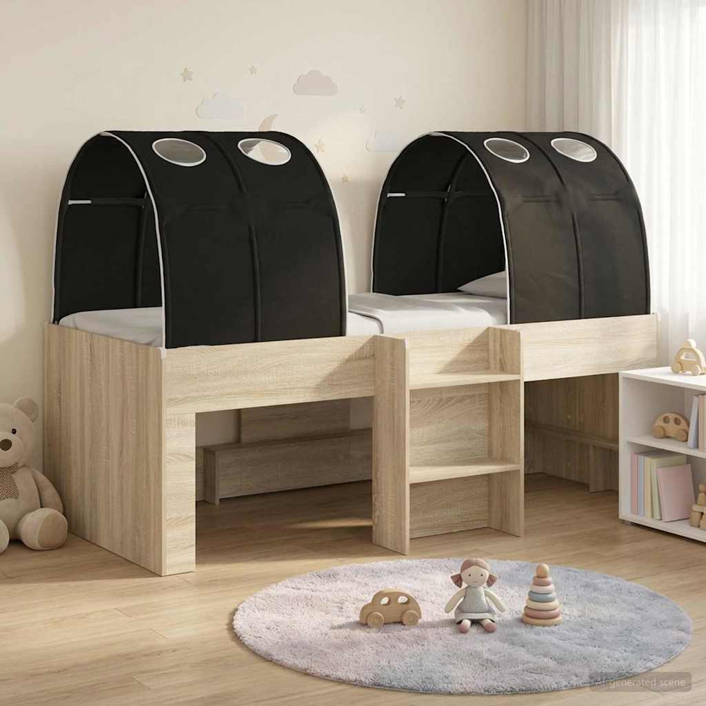 Kids' High Bed Frame with Tunnel 3 pcs Sonoma oak and black