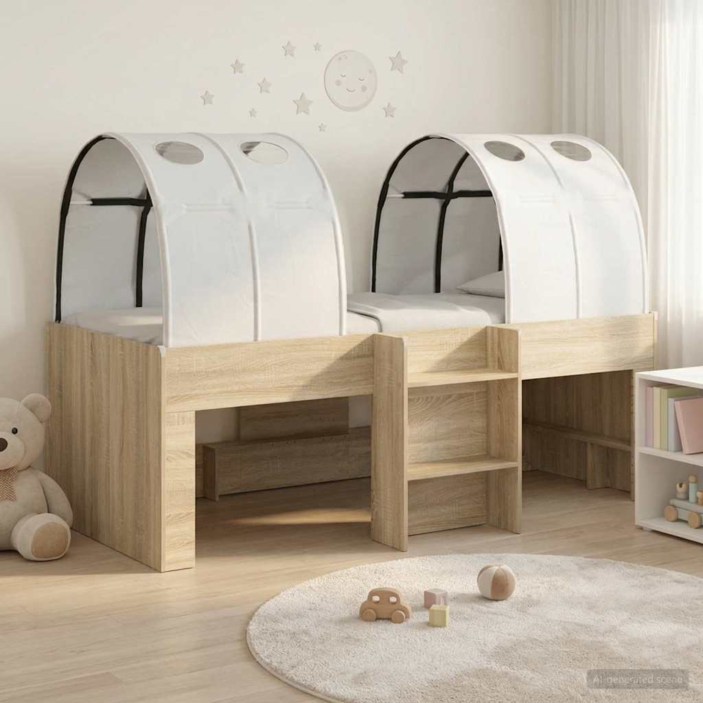 Kids' High Bed Frame with Tunnel 3 pcs Sonoma oak and white