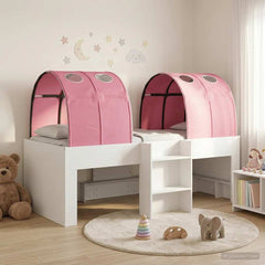 Bed with Tunnel 3 pcs Engineered Wood White and pink