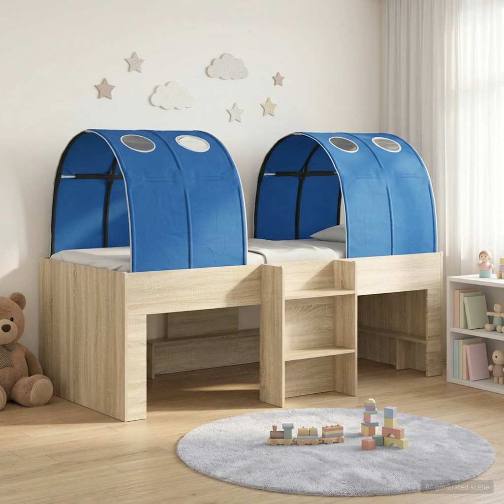 Bed with Tunnel 3 pcs Engineered Wood Sonoma oak and blue