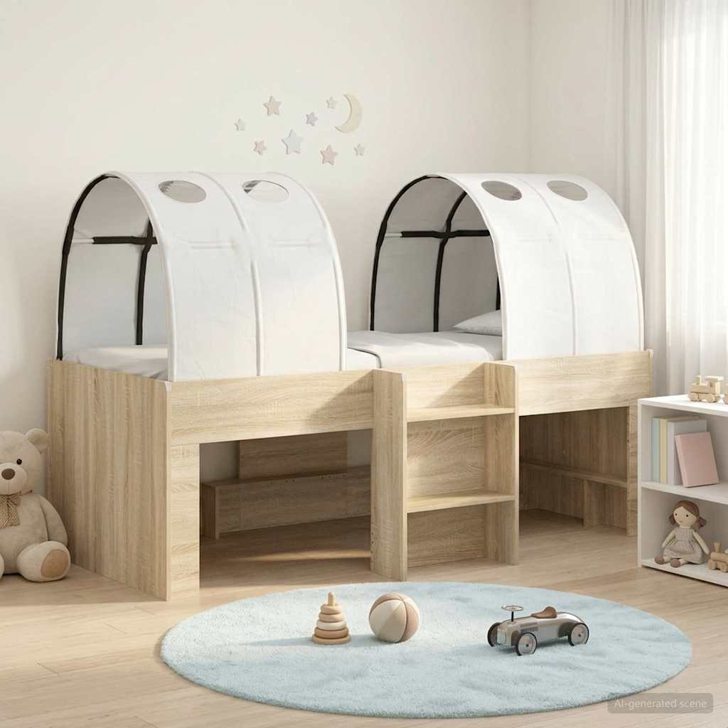 Bed with Tunnel 3 pcs Engineered Wood Sonoma oak and white