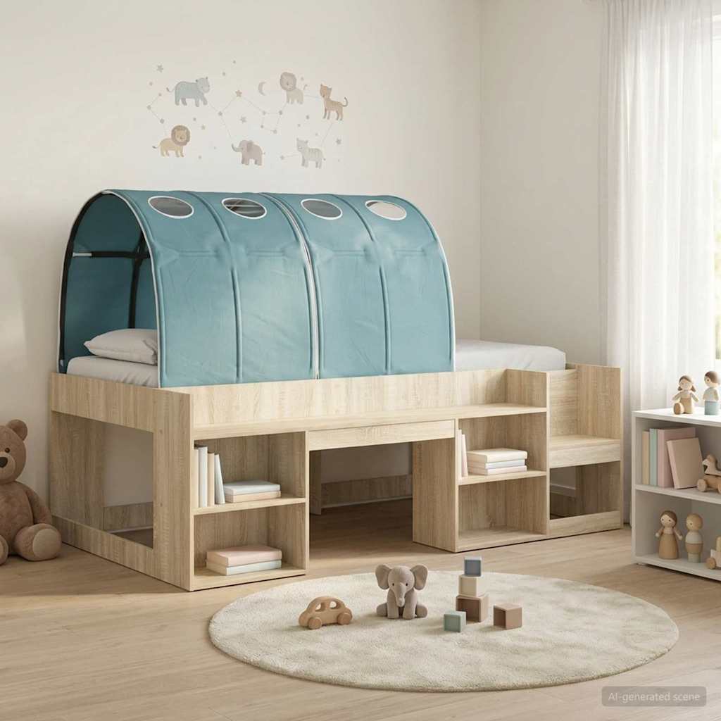 Bed Frame with Tunnel 3 pcs Engineered Wood Sonoma oak and light blue