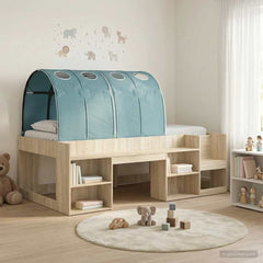 Bed Frame with Tunnel 3 pcs Engineered Wood Sonoma oak and light blue