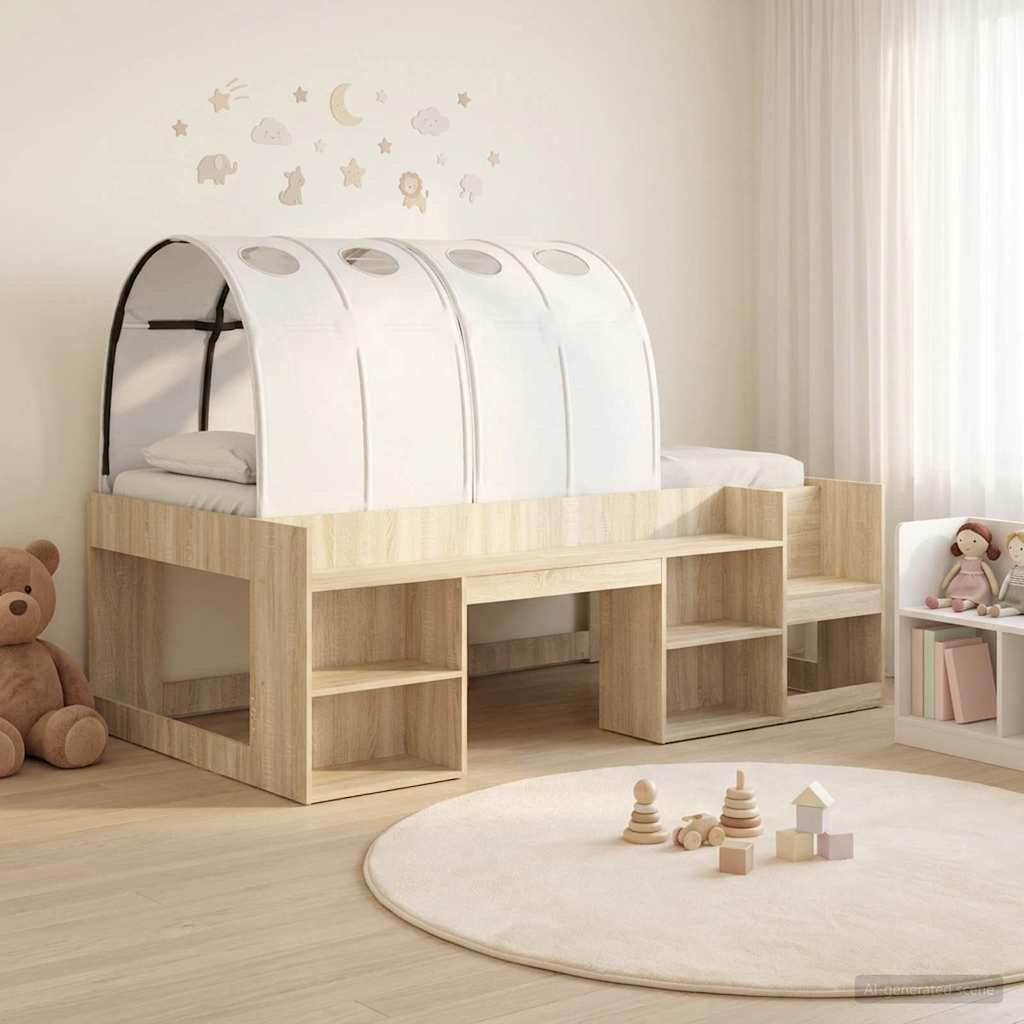 Bed Frame with Tunnel 3 pcs Engineered Wood Sonoma oak and white