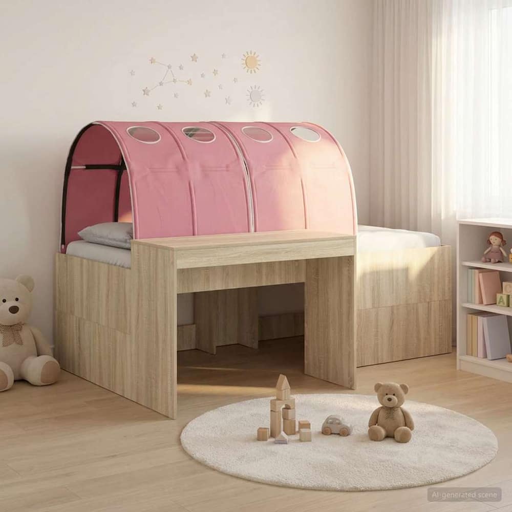 Bed with Tunnel 3 pcs 75 x 193 cm Sonoma oak and pink