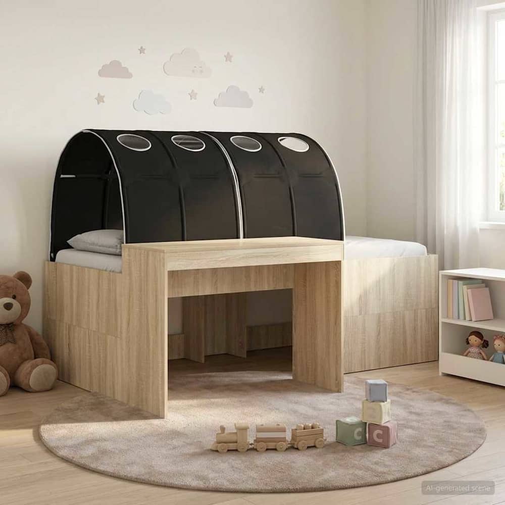 Bed with Tunnel 3 pcs 75 x 193 cm Sonoma oak and black
