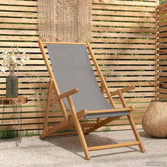 vidaXL Beach Chair Light Grey Solid Teak Wood 1