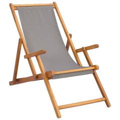 vidaXL Beach Chair Light Grey Solid Teak Wood 2