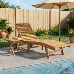 Sun Lounger Polyester Brown with table